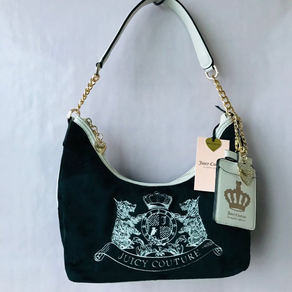 Juicy Couture Classic Scottie Dogs Hobo Liquorice Bag Black white NWT